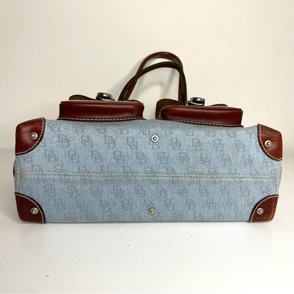DOONEY & BOURKE Signature Mono Canvas Brown Leather Double Pocket Satchel - Picture 7 of 15